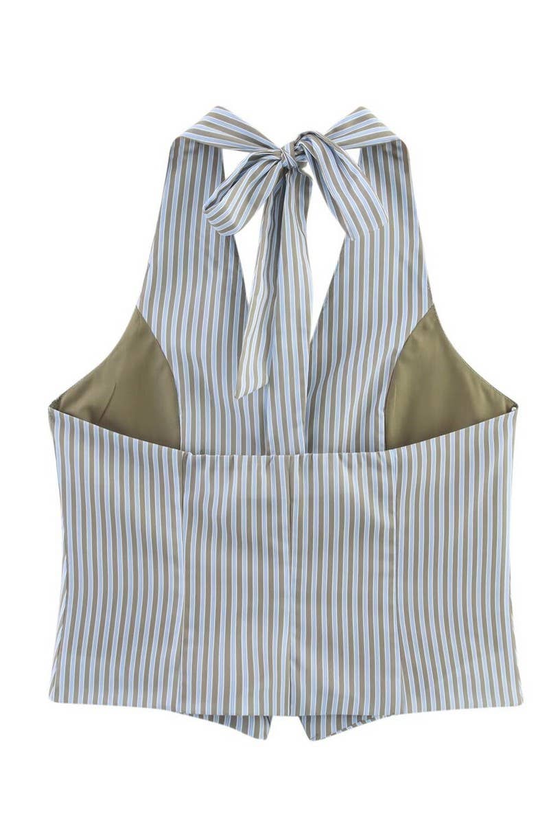 CWSBSSL0149_FASHION STRIPED VEST TOP + PANTS SET