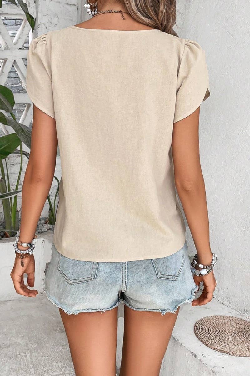 CWTBLS1119_SUMMER FASHION SHORT-SLEEVED SLOPING NECK TOP