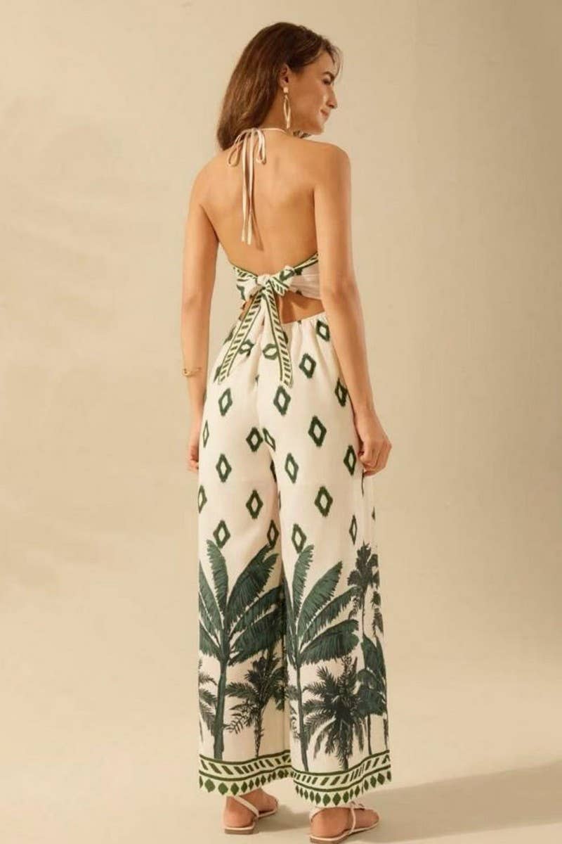 CWSJS1706_SEXY HALTER NECK FLORAL SLEEVELESS JUMPSUIT