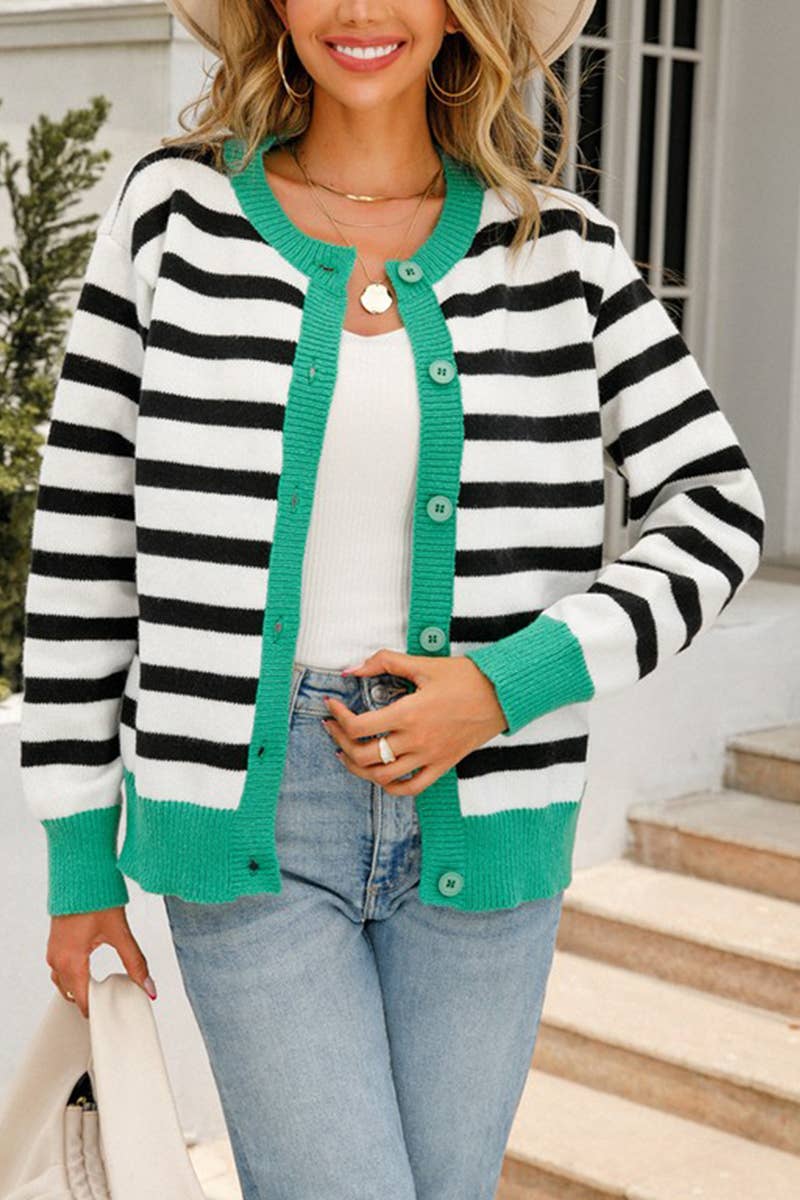 CWOCAL0510_Button Down Sleeve  V-Neck Cardigan Sweater