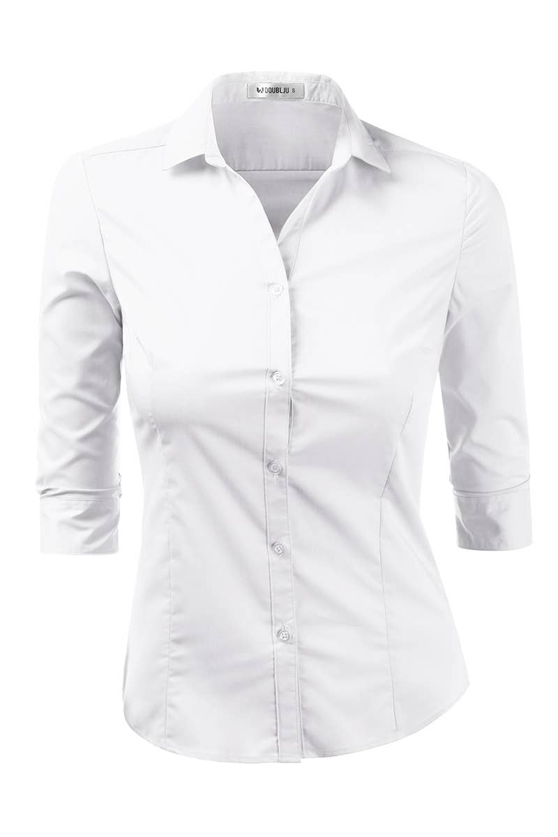 CWTSTL709_3/4 Sleeve Button Down Collar Shirt Blouse