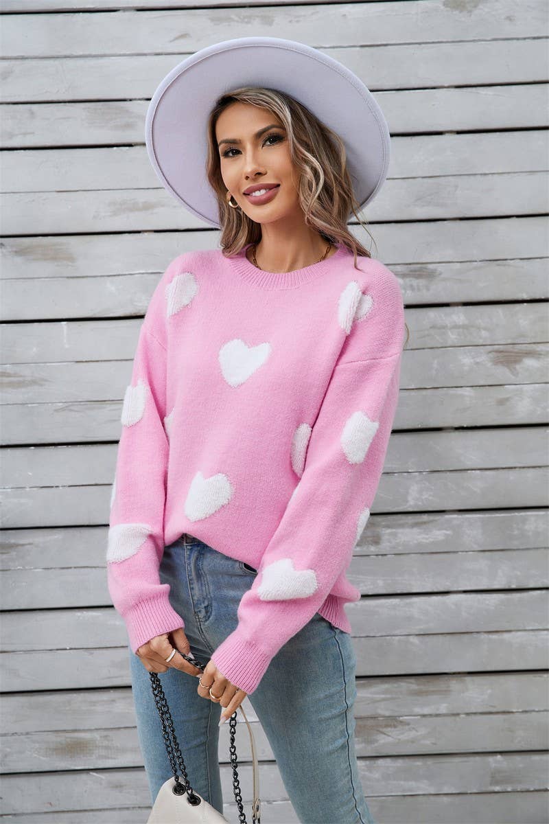 CWOSWL5785_VALENTINE'S DAY HEART LONG SLEEVE KNIT SWEATER