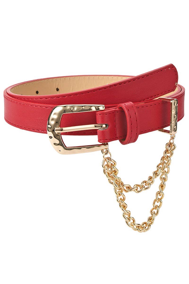 CUBAN CHAIN DETAIL SOLID REGULAR LEATHER BELT_CWABE031