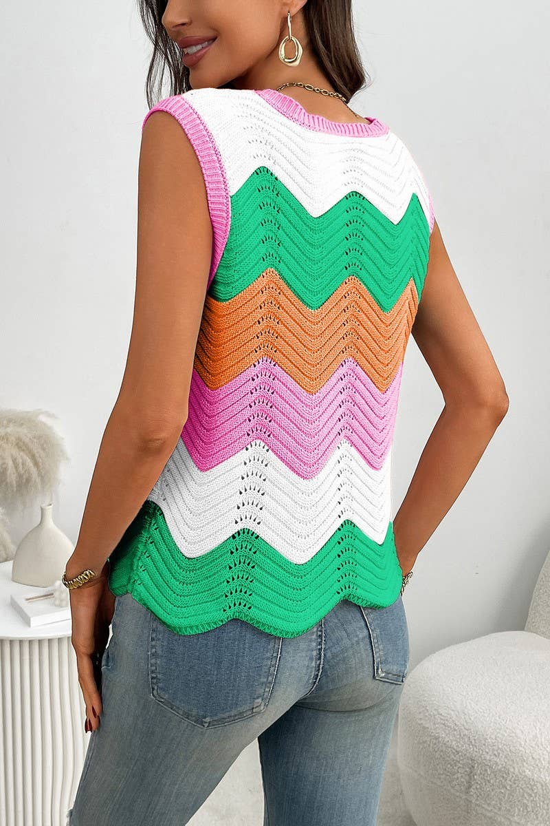 CWOCASL0060_DOPAMINE COLORBLOCK KNIT CREW NECK TANK TOP