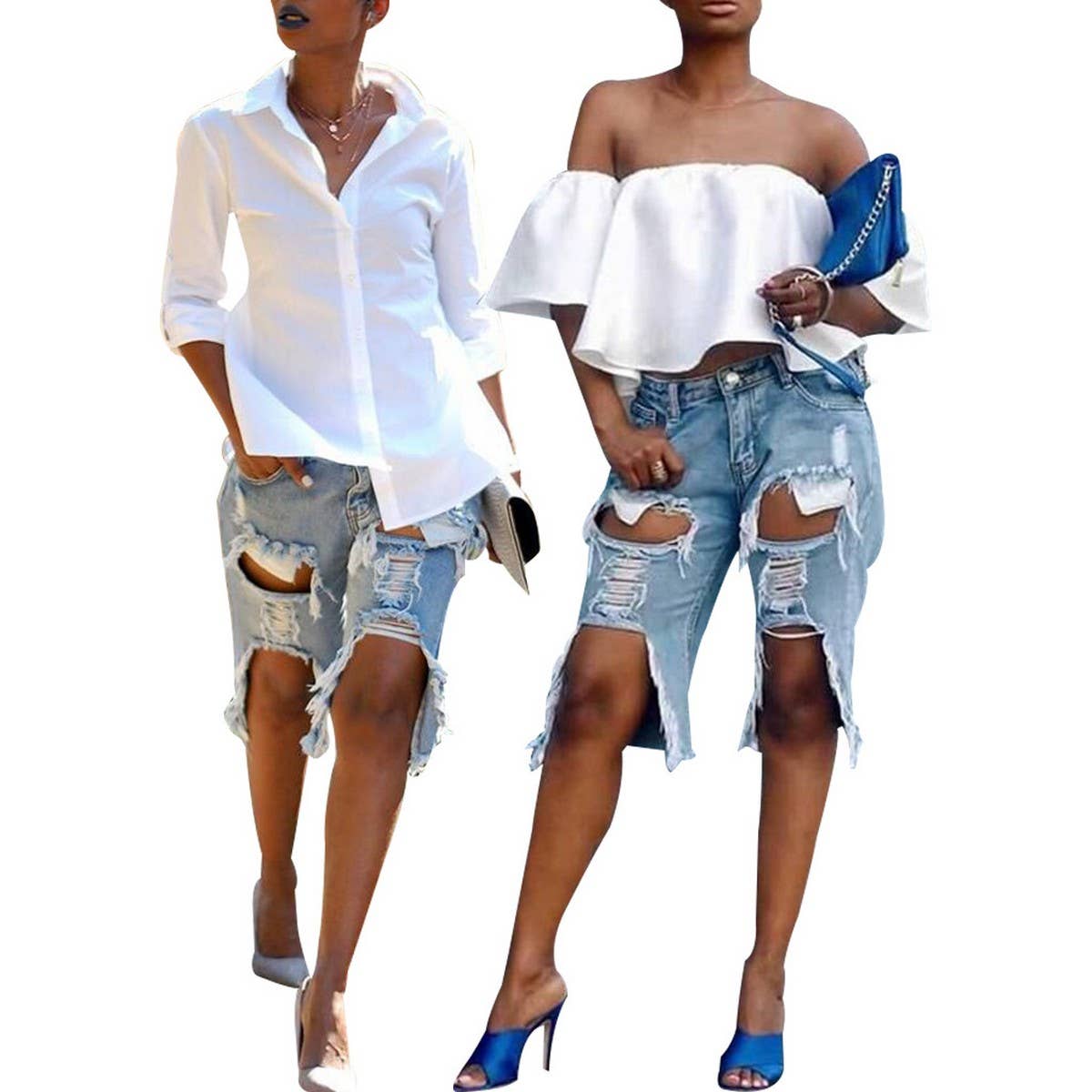 FASHIONABLE HOLE SEXY STRETCH DENIM CAPRIS_CWJS0046