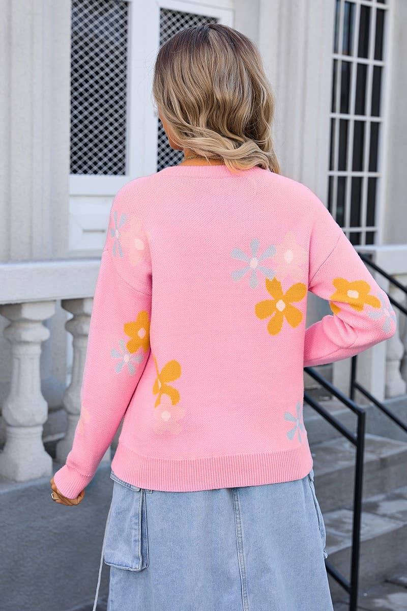 CWOSWL3106_LOOSE FIT FLORAL PRINT PULLOVER KNIT SWEATER TOP