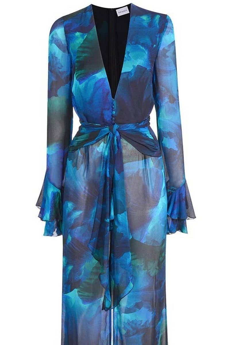 CWDMD4194_CHIFFON PRINTED RESORT BIKINI ROBE COVER UP