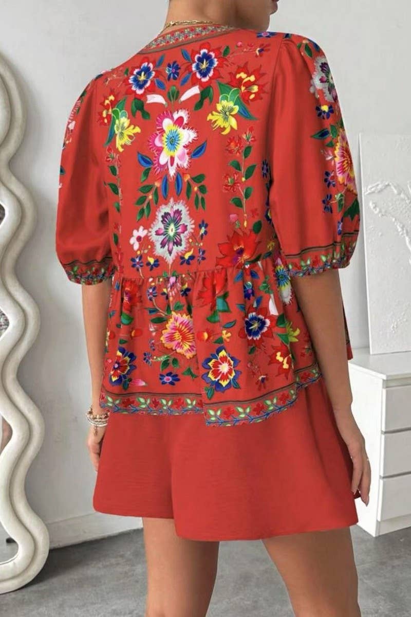 CWSTB2003_FLORAL TIE-FRONT KIMONO TOP & SHORTS SET