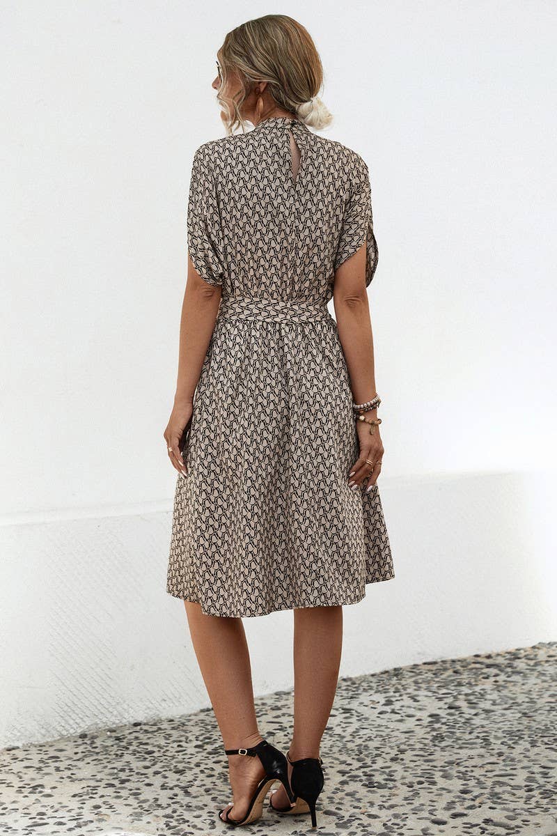 CWDSD4877_ROUND NECK PRINTED BATWING SLEEVE DRESS