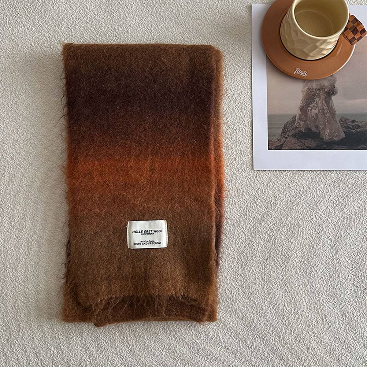 Unique Gradient Wool Blend Knit Scarf for Winter