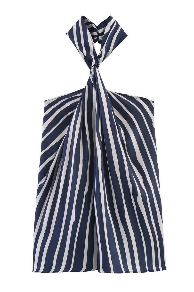 CWSBSSL0154_STRIPED HALTER NECK TOP + WIDE-LEG PANTS SET