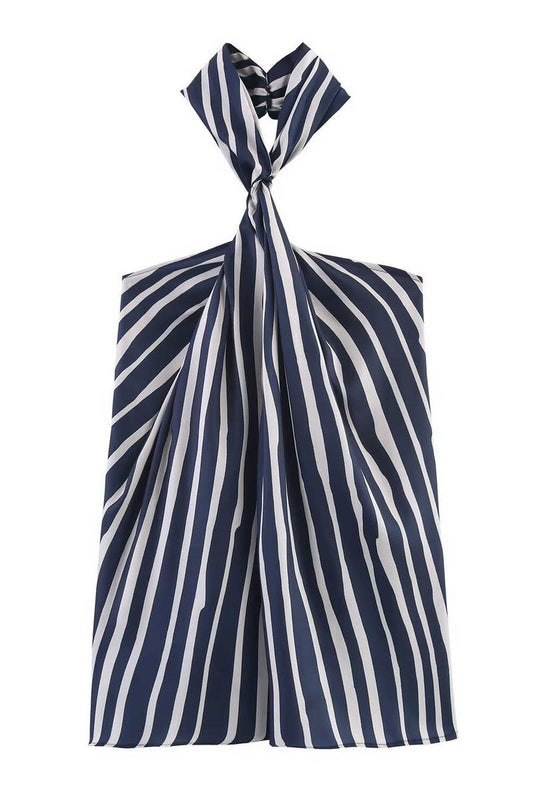 CWSBSSL0154_STRIPED HALTER NECK TOP + WIDE-LEG PANTS SET