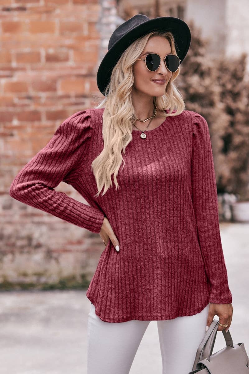 CWOSWL6465_ROUND NECK LONG SLEEVED TOP WITH TRIMMED FUR