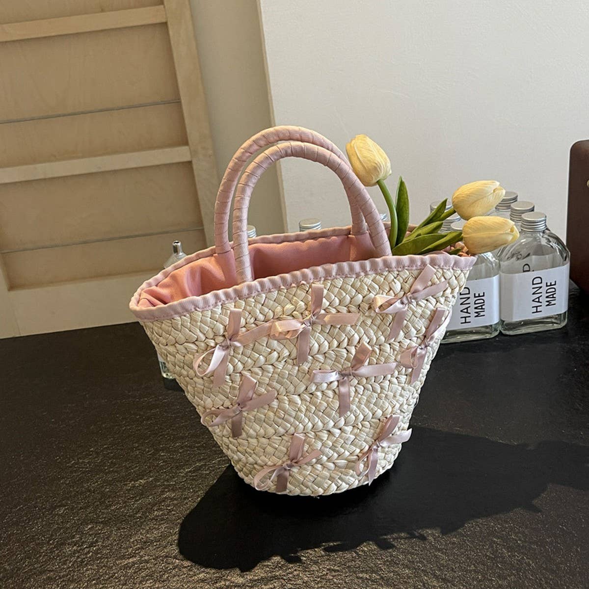 RESORT STYLE PORTABLE BOW FASHION WOVEN BAG_CWAB2312