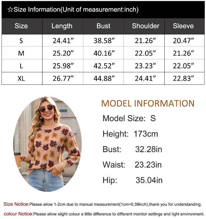 CWOSWL07299_CASUAL CREWNECK JACQUARD KNIT SWEATER WITH LEAF