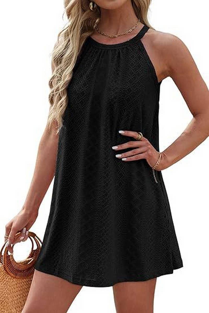 CWDHL0335_HALTERNECK SLEEVELESS SOLID COLOR TANK DRESS
