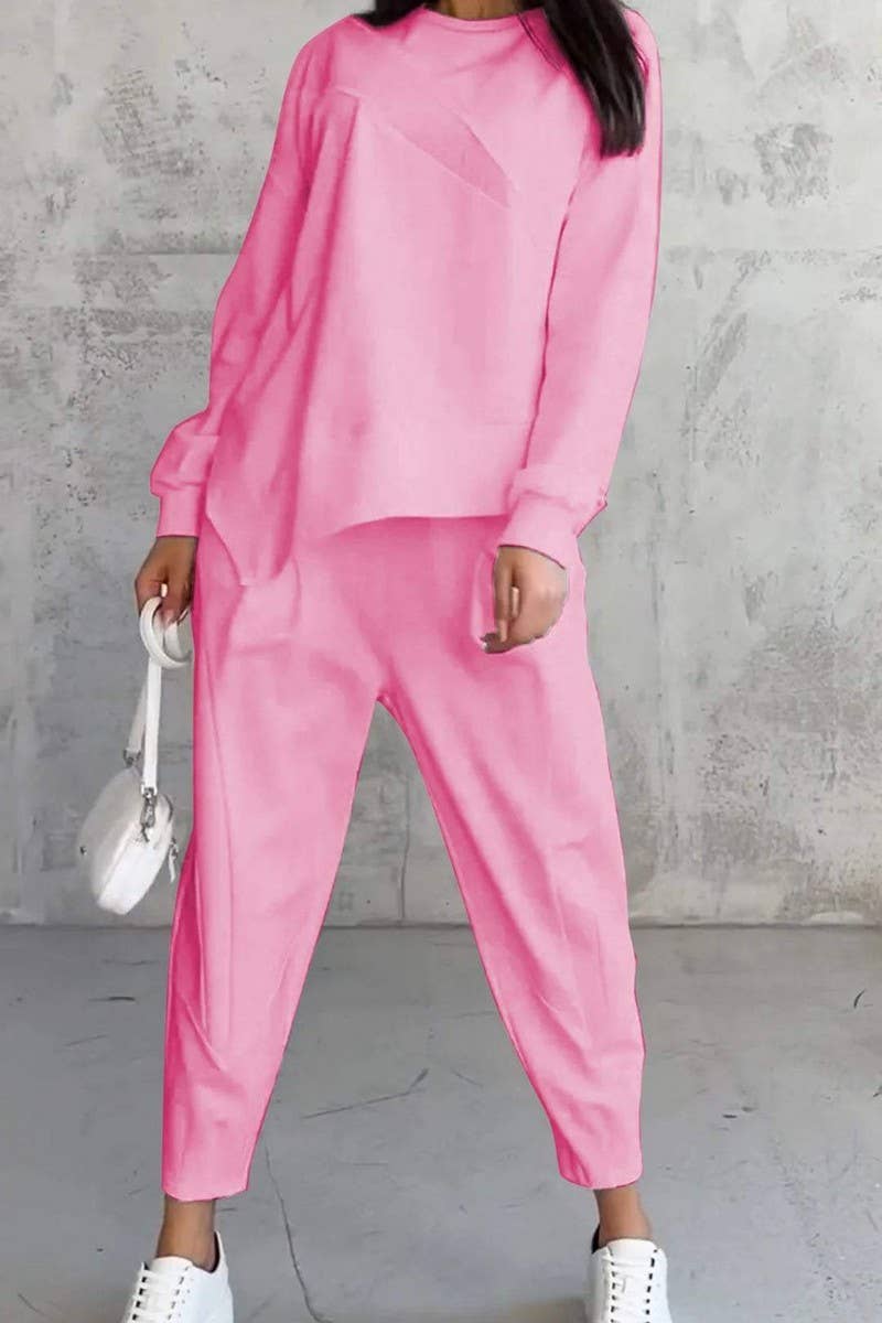 CWSTB1397_ROUND NECK LOOSE IRREGULAR SWEATSHIRT SUIT