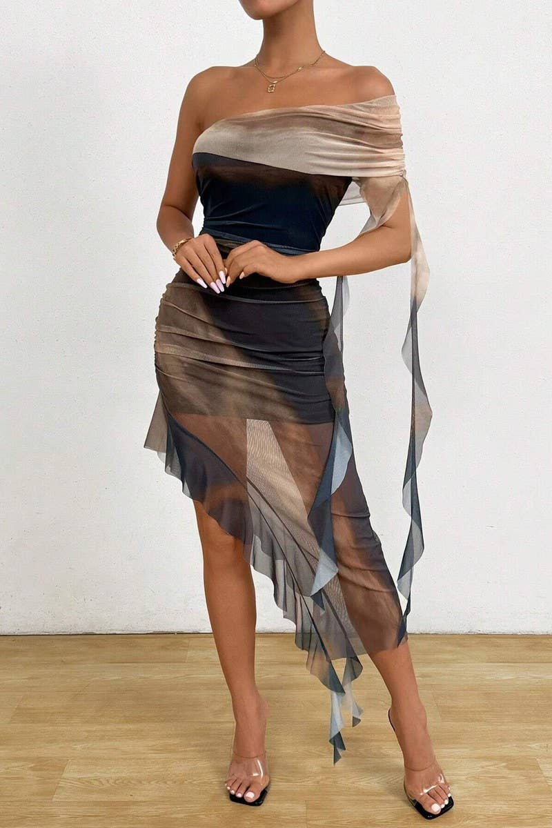 CWDSD7569_SUMMER SEXY PLEATED TUBE TOP SLIT SLIM DRESS