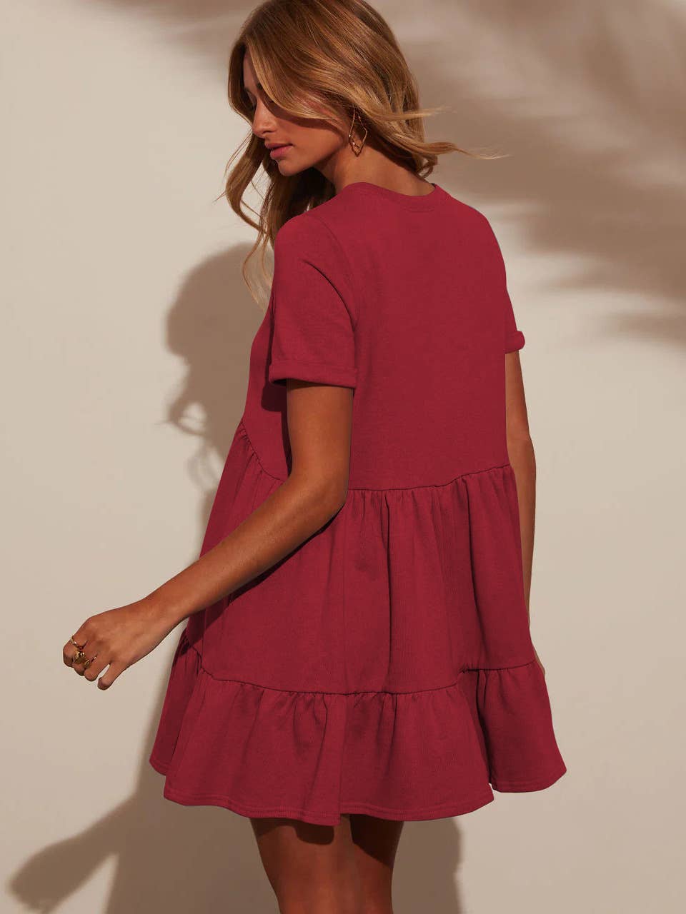 Casual round neck short sleeve pleated dress