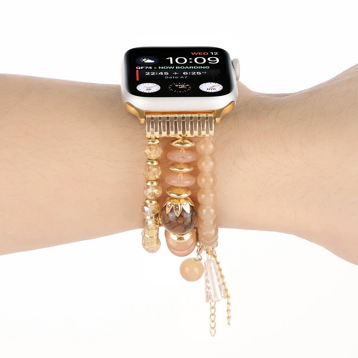 APPLE WATCH 7-1 THREE-ROW PEARL ELASTIC STRAP_CWASC1563