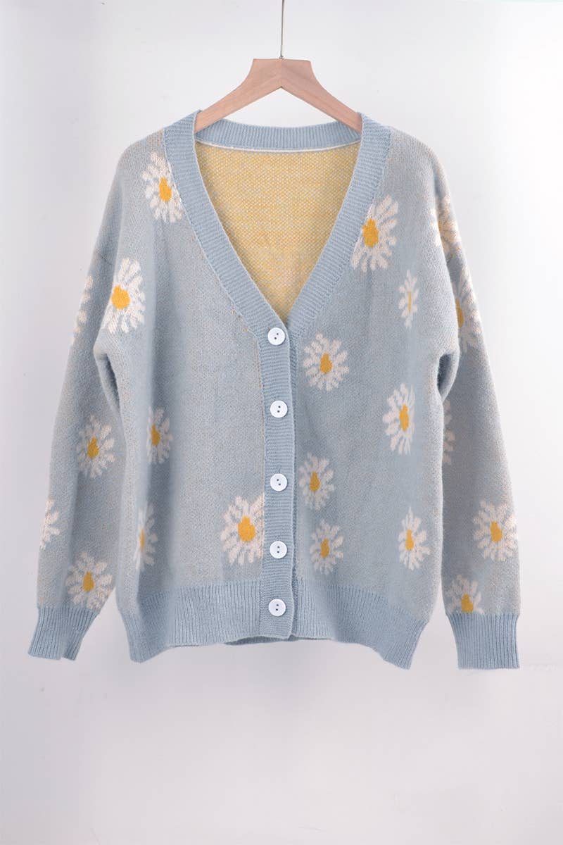 DAISY JACQUARD SINGLE BREASTED SHORT CARDIGAN