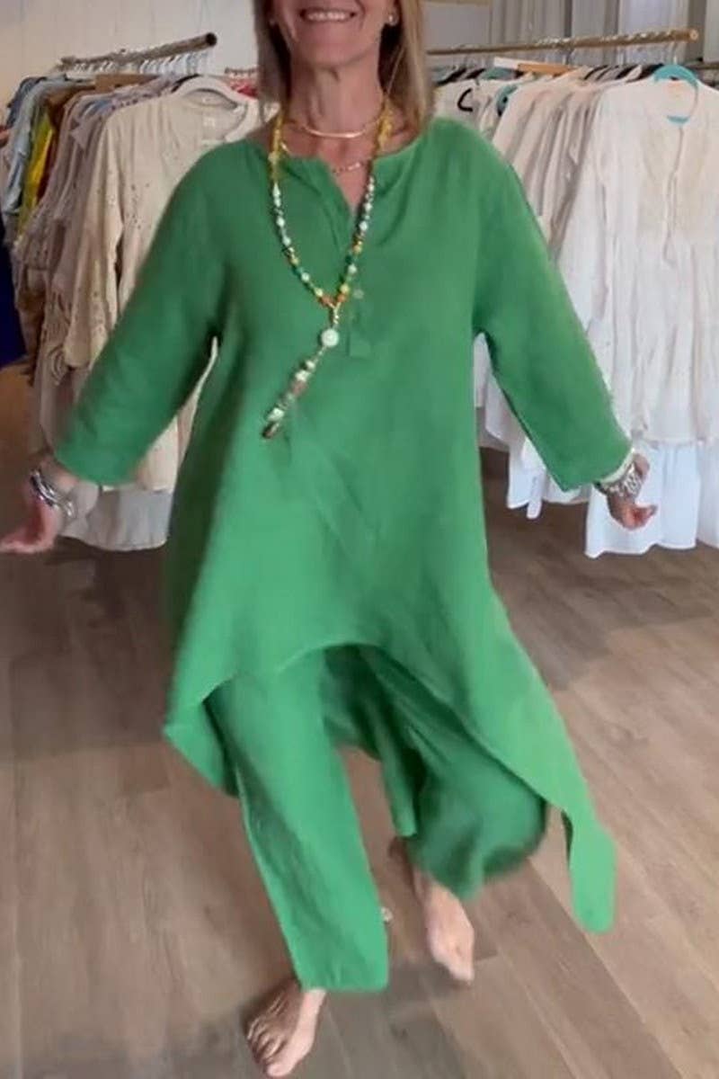 CWSTB1400_SOLID COLOR LONG-SLEEVED COTTON AND LINEN SUIT