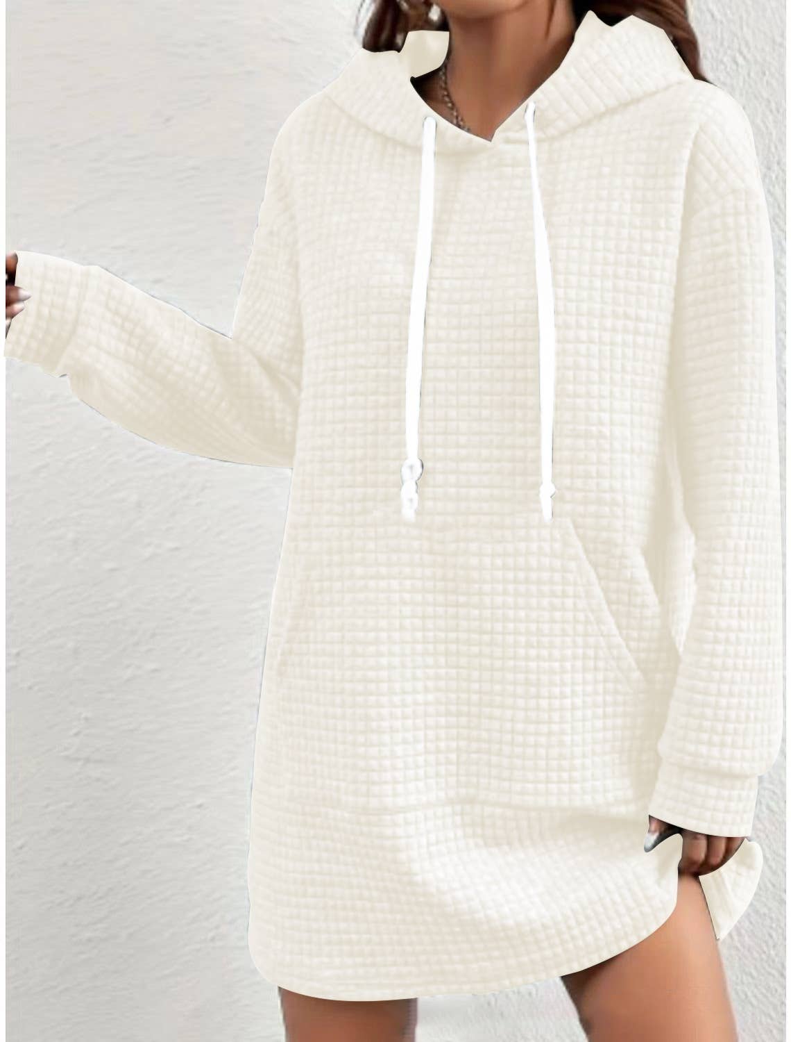 Casual hooded Waffle sweatshirt dress