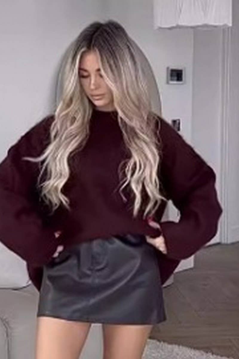 CWOSWL6688_LONG SLEEVE BRUSHED CREW NECK PULLOVER TOP