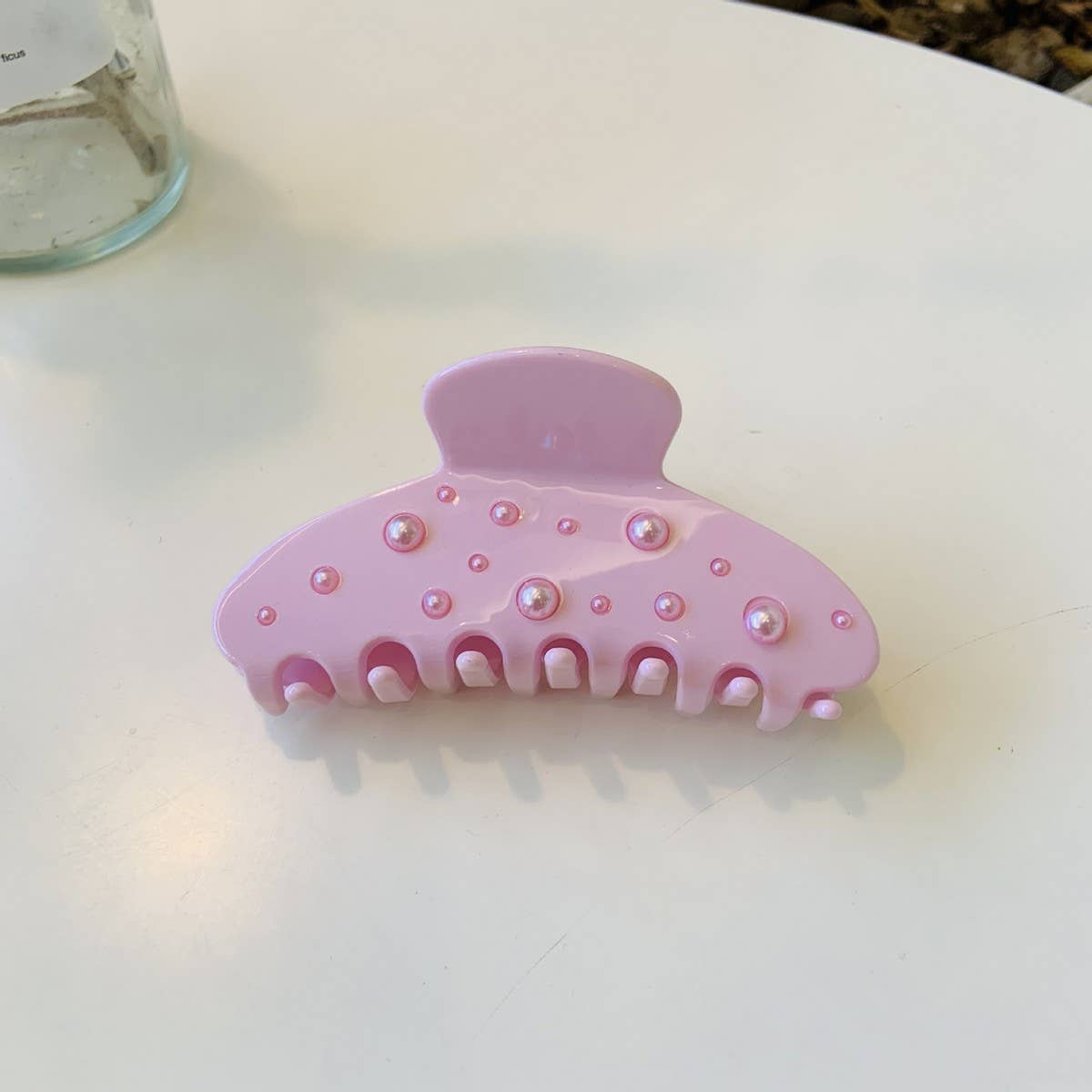 CWAHA1529_SNOWFLAKE DOT DIAMOND PEARL BOW HAIR CLAW CLIP