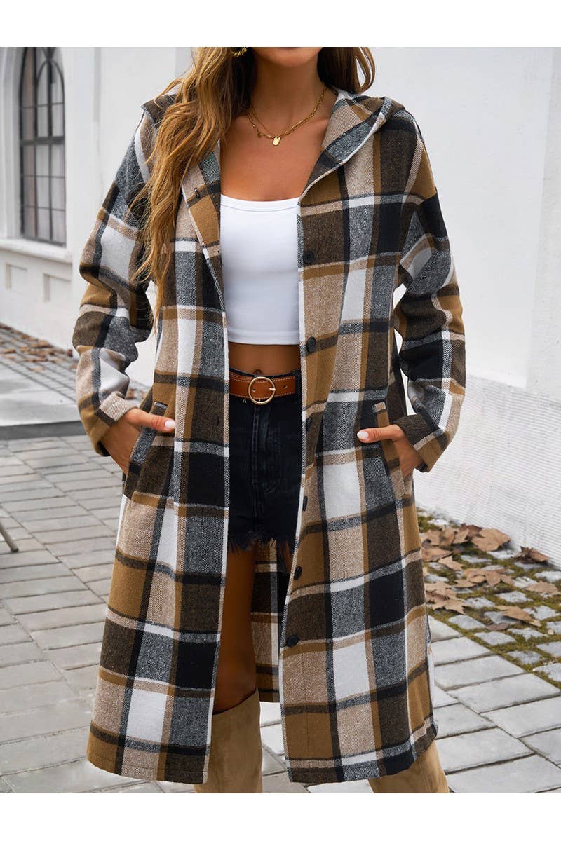 CWOCO0235_Casual Plaid Button Hooded Long Coat