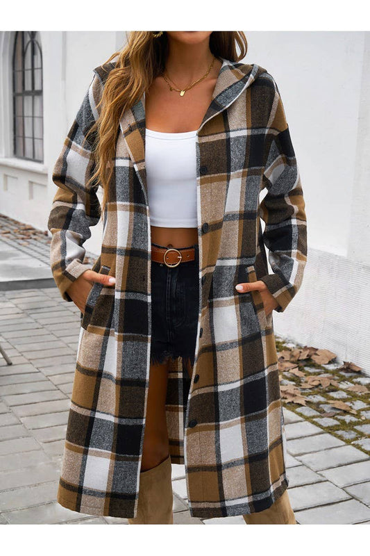 CWOCO0235_Casual Plaid Button Hooded Long Coat