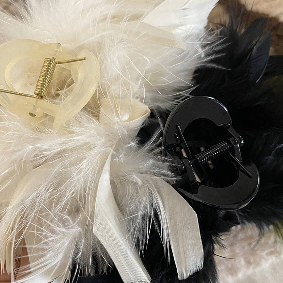 French Ostrich Feather Hair Claw Fluffy Large Clip