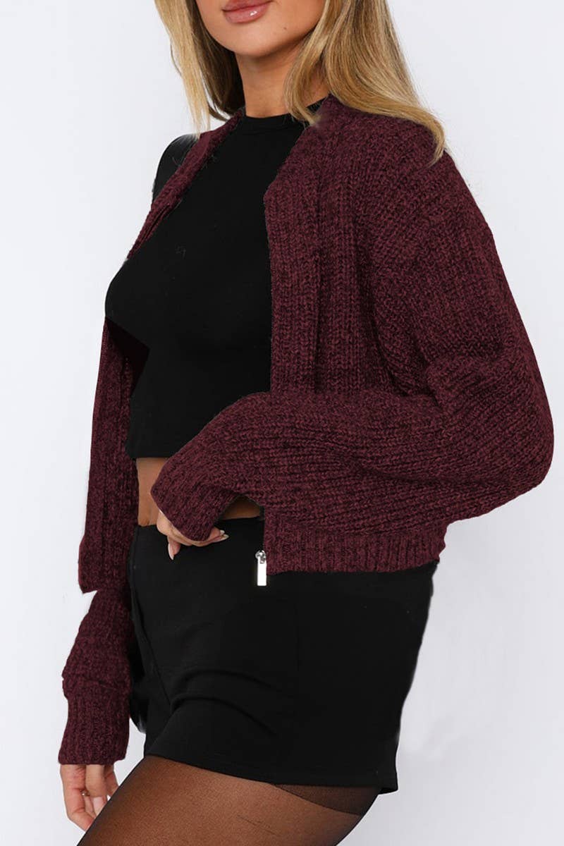 CWOSWL07497_CASUAL SIMPLE LONG SLEEVE ZIP KNIT SWEATER