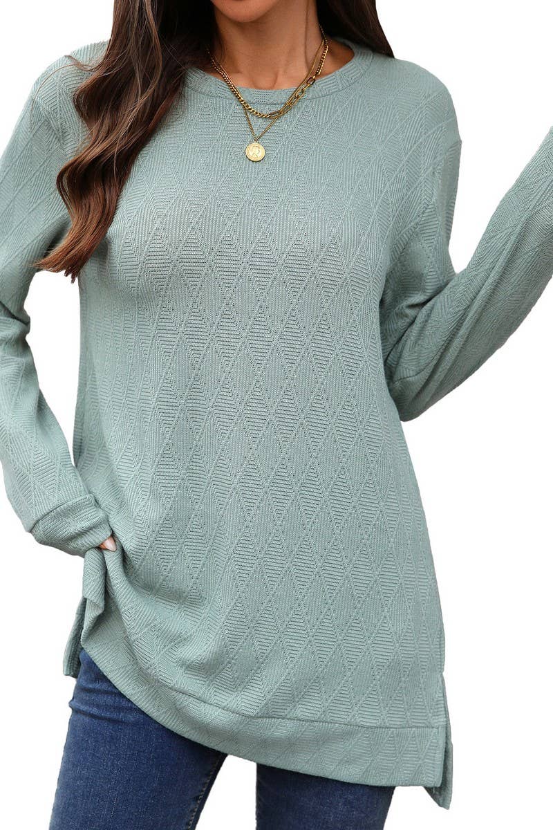 CWTBLL01293_CREW NECK SOLID KNIT LONG SLEEVE LOOSE TOP