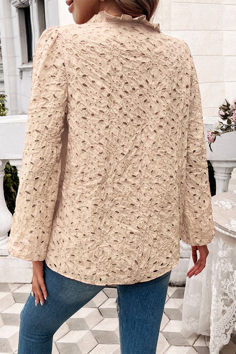 CWTSTL2732_ELEGANT HOLLOW PUFF SLEEVE EMBROIDERED TOP