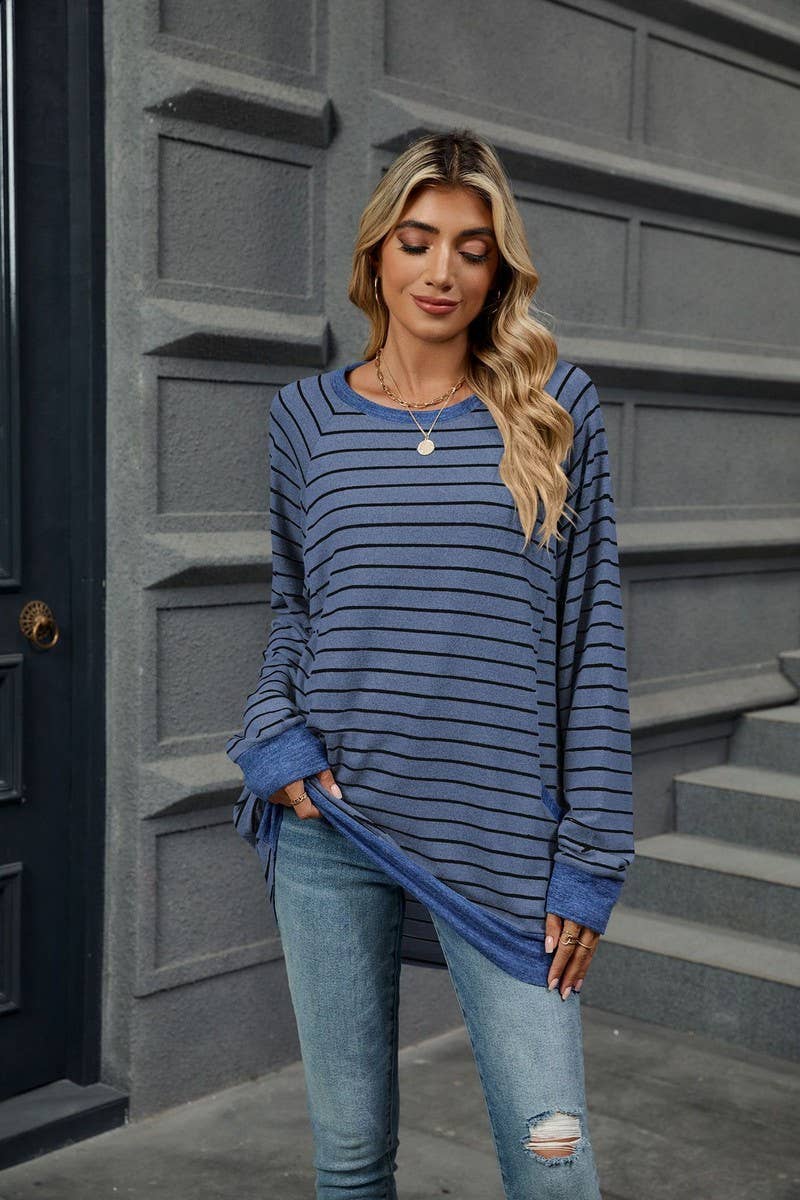 CWTBLL3664_COLOR BLOCKED STRIPED POCKET LOOSE T-SHIRT