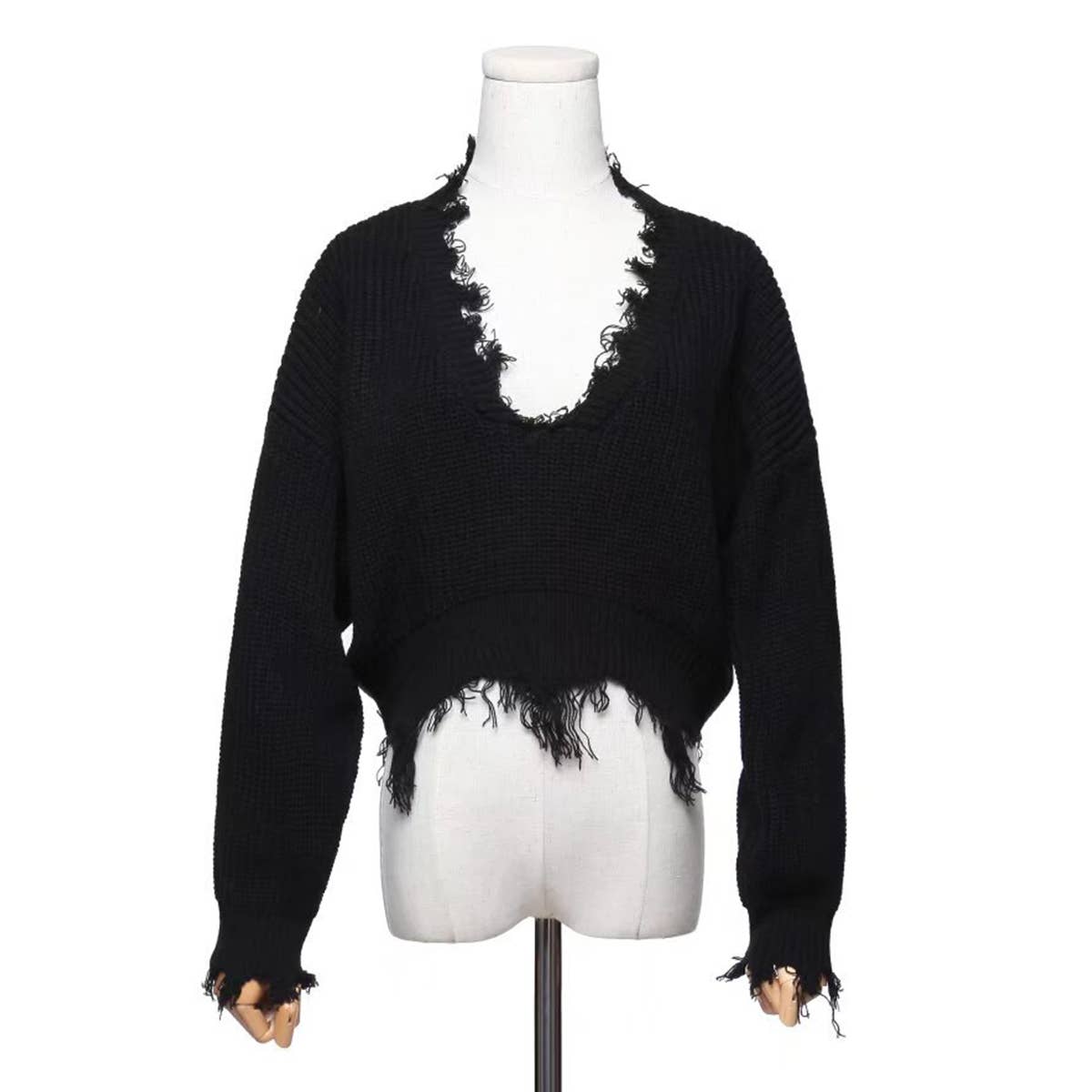 BIG V-NECK TWO FRINGE SWEATERS