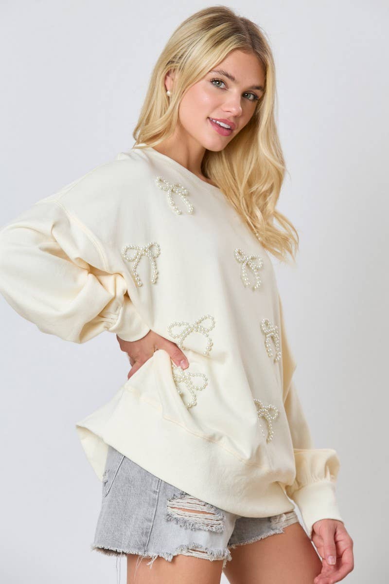 CWTBLL01261_PEARL BOW DETAIL LONG SLEEVE SWEATSHIRT