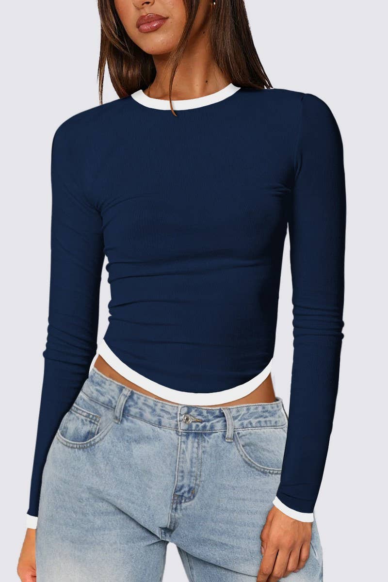 CWTBLL01072_LONG SLEEVE COLORBLOCK SLIM CROP PULLOVER