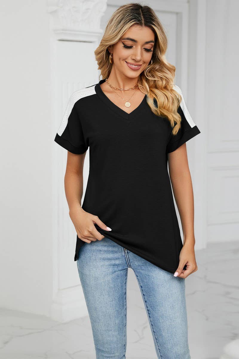 CWTTS0757_V-Neck Shirt Sleeve Top
