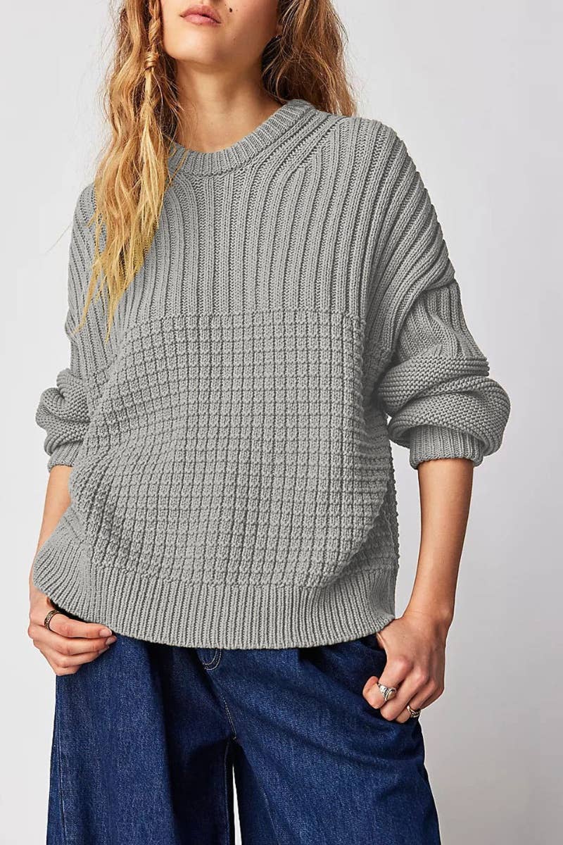 CWOSWL5836_SOLID COLOR CREW-NECK LONG-SLEEVED SWEATER