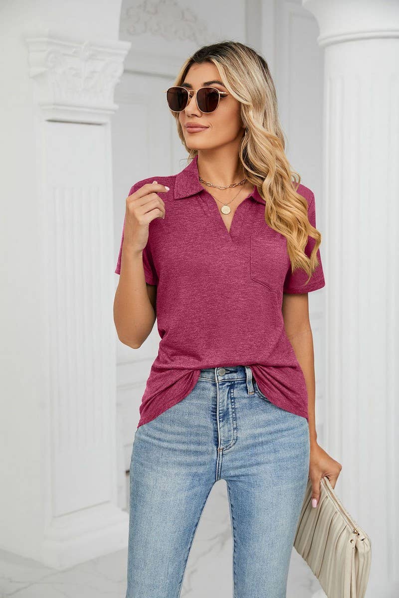 CWTTS0864_V-Neck Short Sleeve Blouse