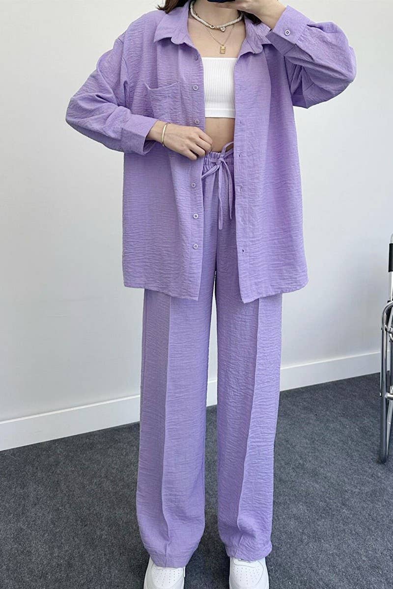 CWSS1061_WOMEN'S LOOSE LONG-SLEEVED SHIRT TWO-PIECE SUIT