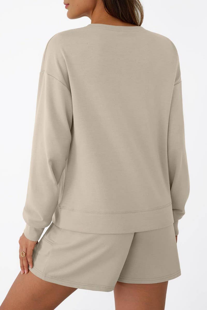 CWSTB00405_CREW NECK LONG SLEEVE SHORTS TWO-PIECE HOODIE SET