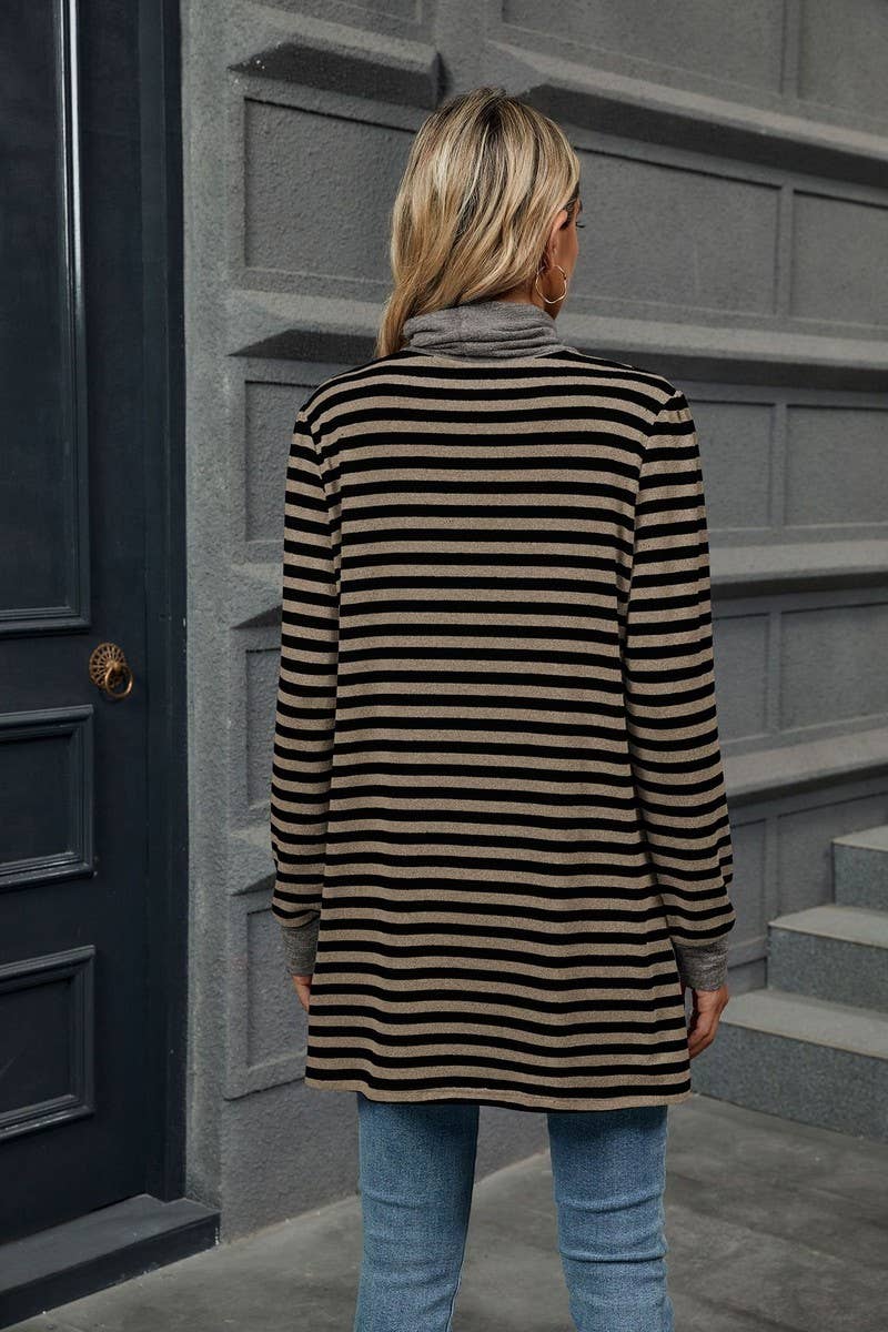 CWTBLL2357_HALF TURTLENECK STRIPED KNITTED LONG SLEEVE TOP