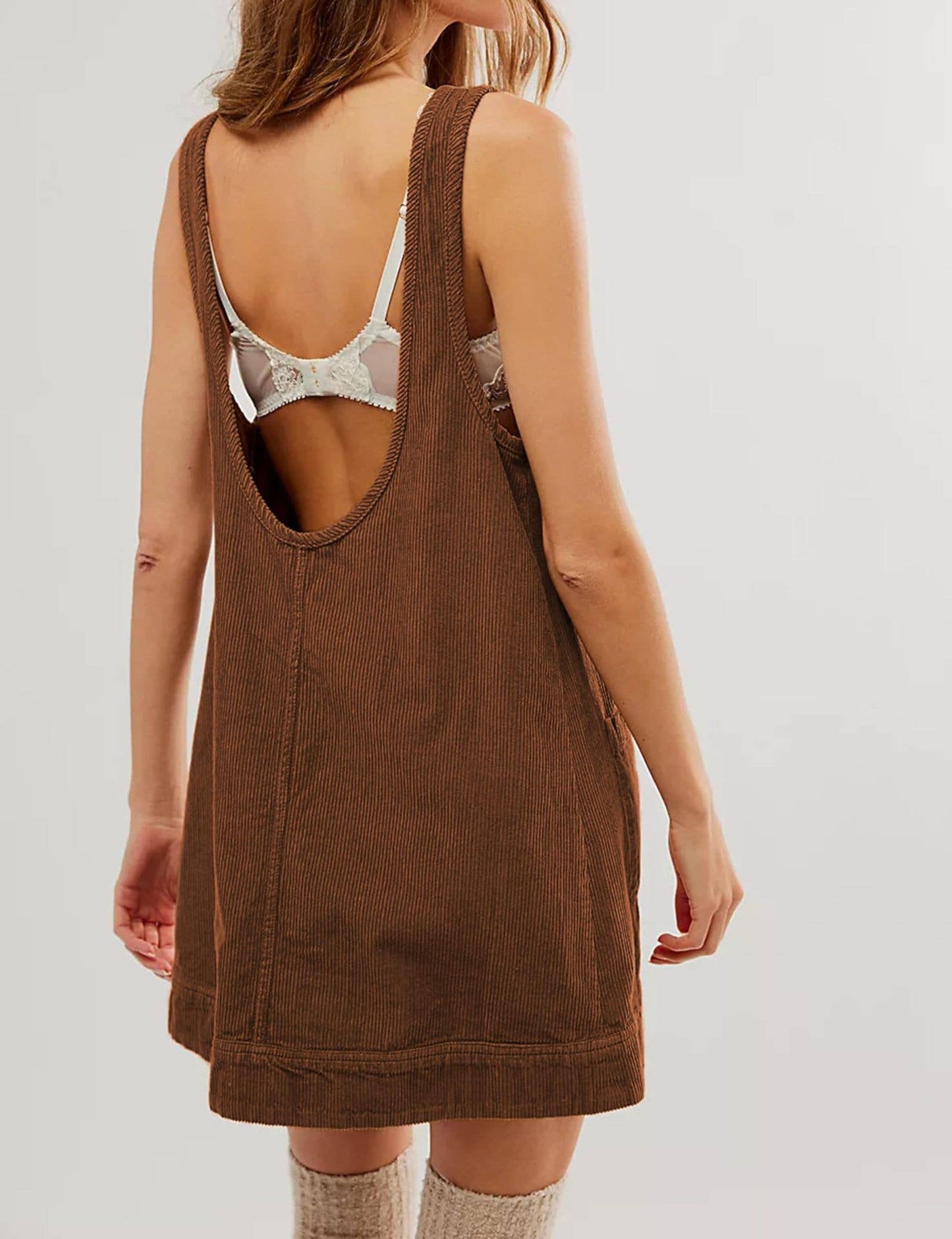 CASUAL CORDUROY SLEEVELESS TANK DRESS