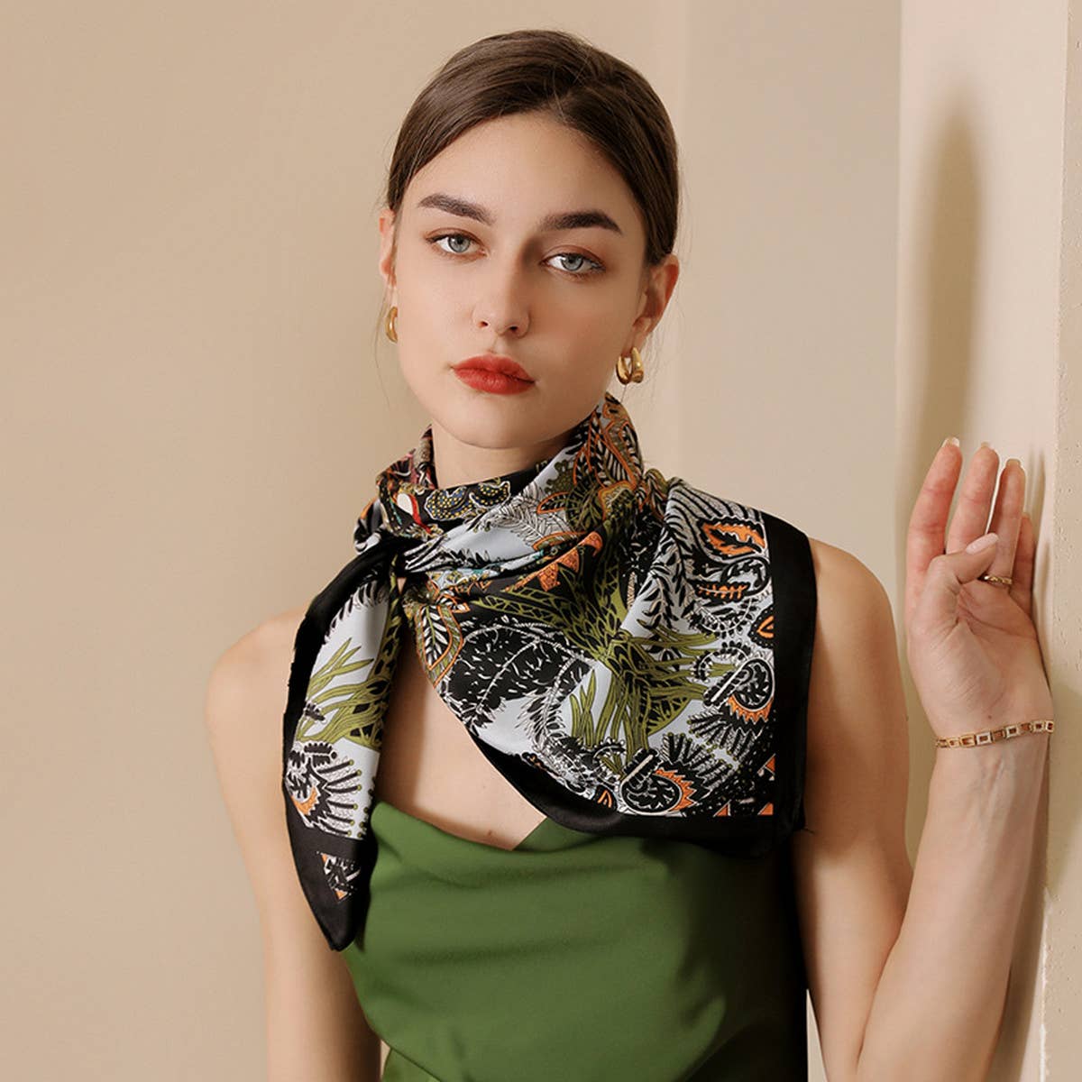 Vintage French Print Scarf ? 90cm Silk Feel Square