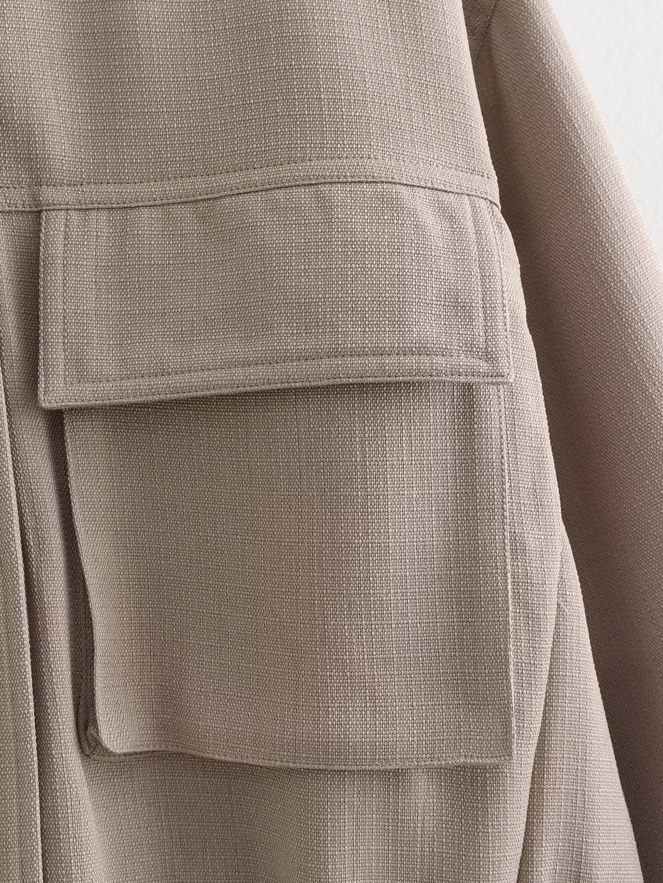 Cotton linen blended solid-color pilot jacket