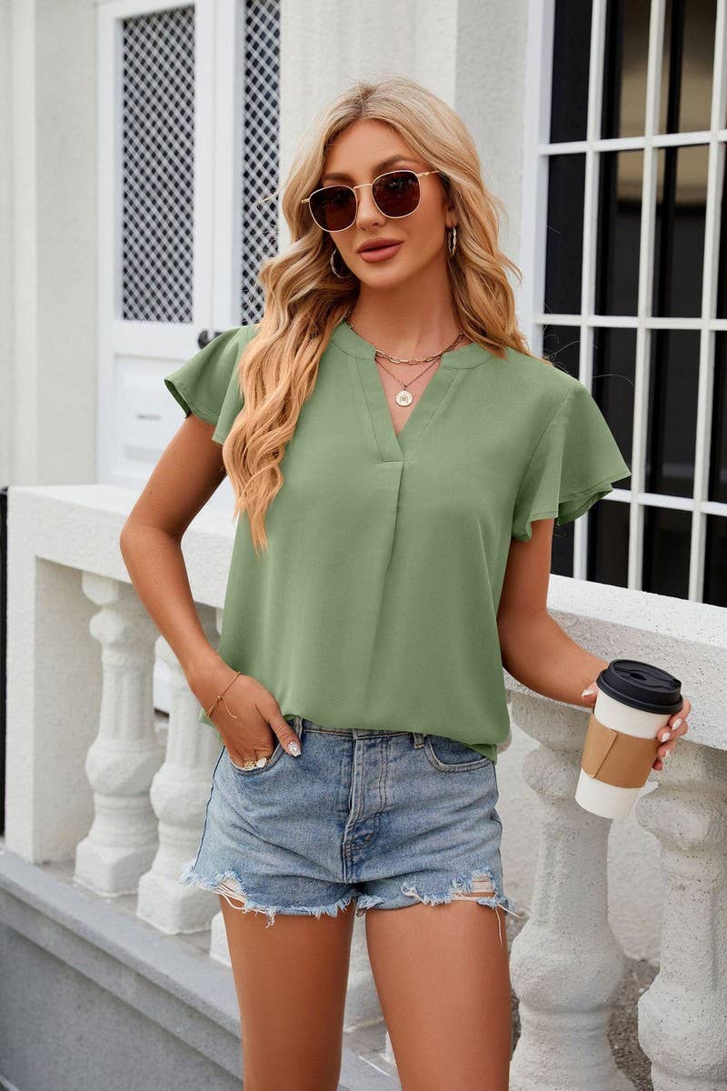 CWTBLSL0184_Round Neck Ruffle Sleeveless Top