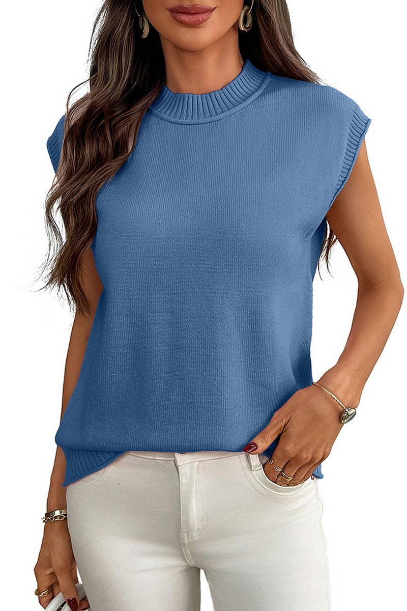 CWOSWSL0154_SOLID SHORT SLEEVE KNIT PULLOVER SWEATER